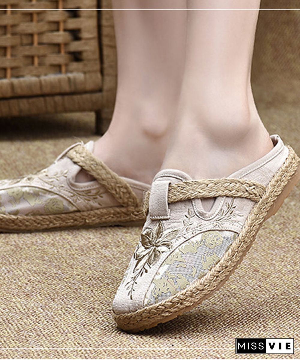 Stylish Light Purple Cotton Fabric Embroideried Splicing Slide Sandals