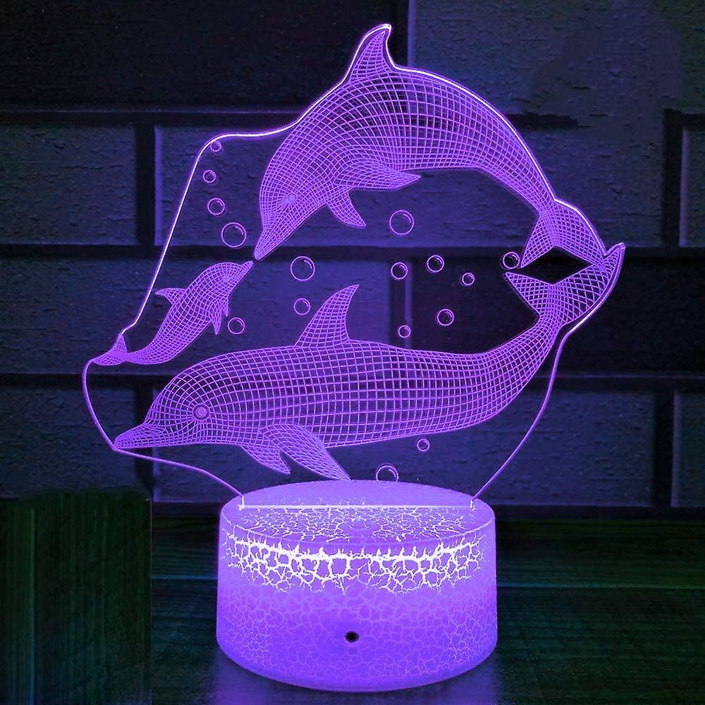 3d Dolphin Shape Night Light 7 Color Change Led Table Desk Lamp Acrylic Flat Abs Base Usb Charger Home Brithday Xmas Kid Children Gift