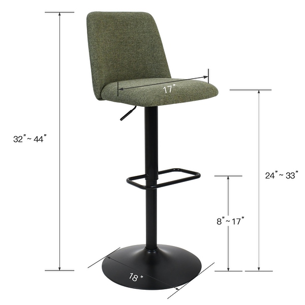 Upholstered Adjustable Height Swivel Bar Stool with Back Set of 2