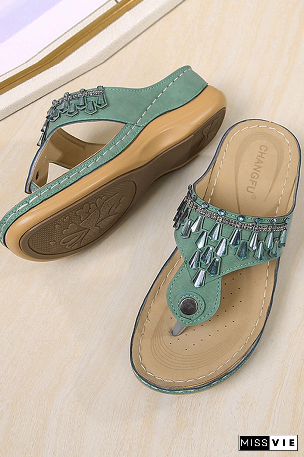 Green Crystal Platform Sandals