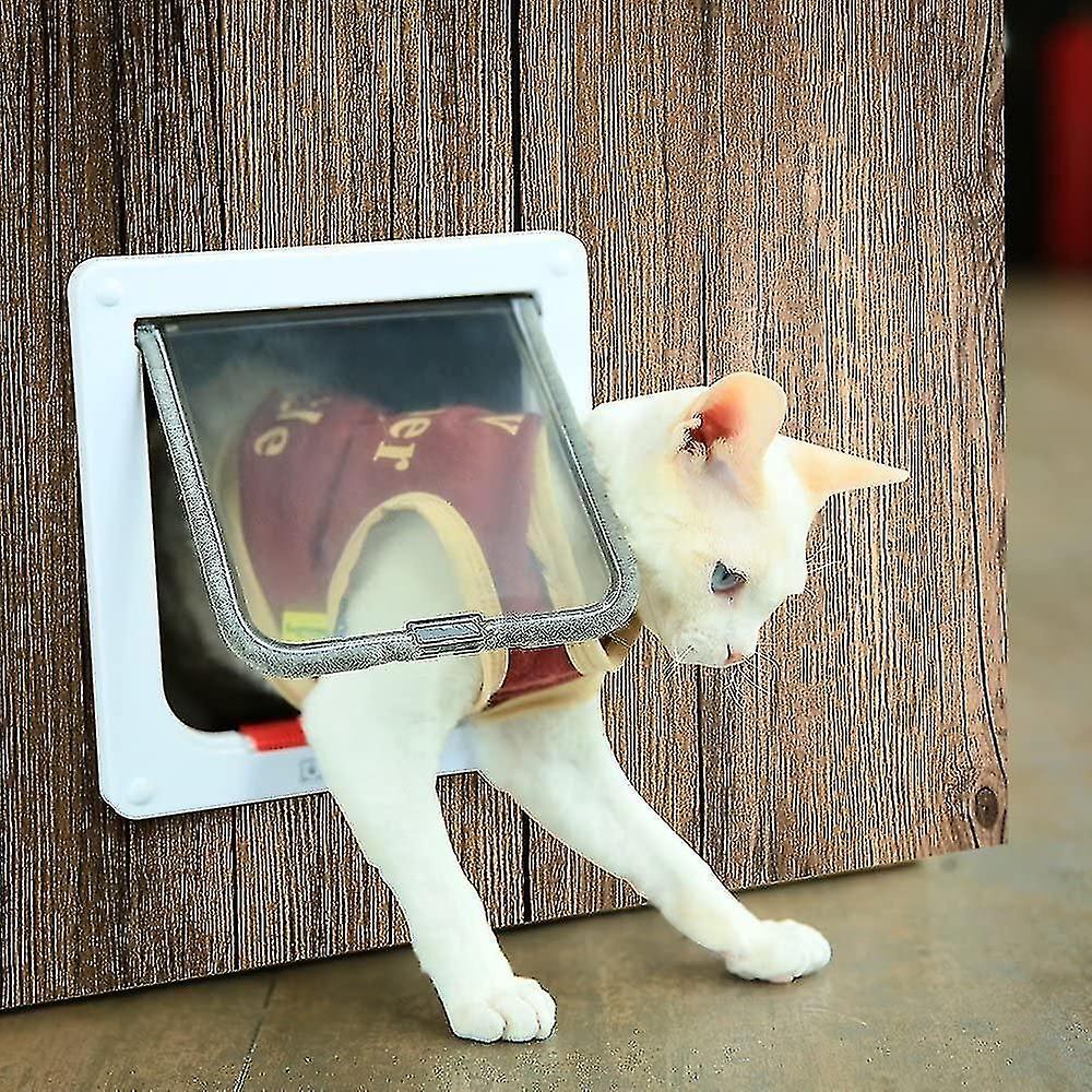 Medium Cat Flap Door With 4 Way Lock， Magnetic Pet Door Kit White