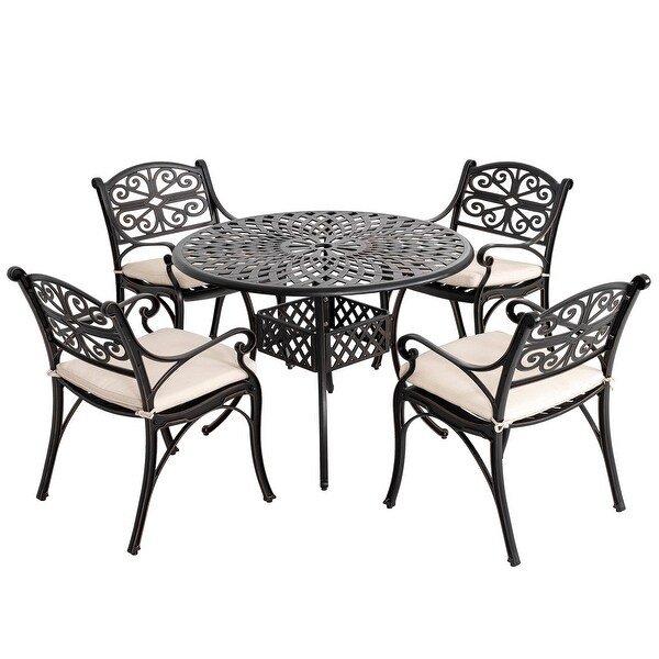 Nuu Garden 5 Pieces Cast Aluminum Outdoor Dining Set w/ Cushions