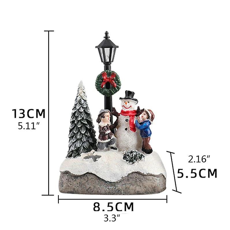 Christmas Village Figurine， Building Snowman With Led Street Lamp