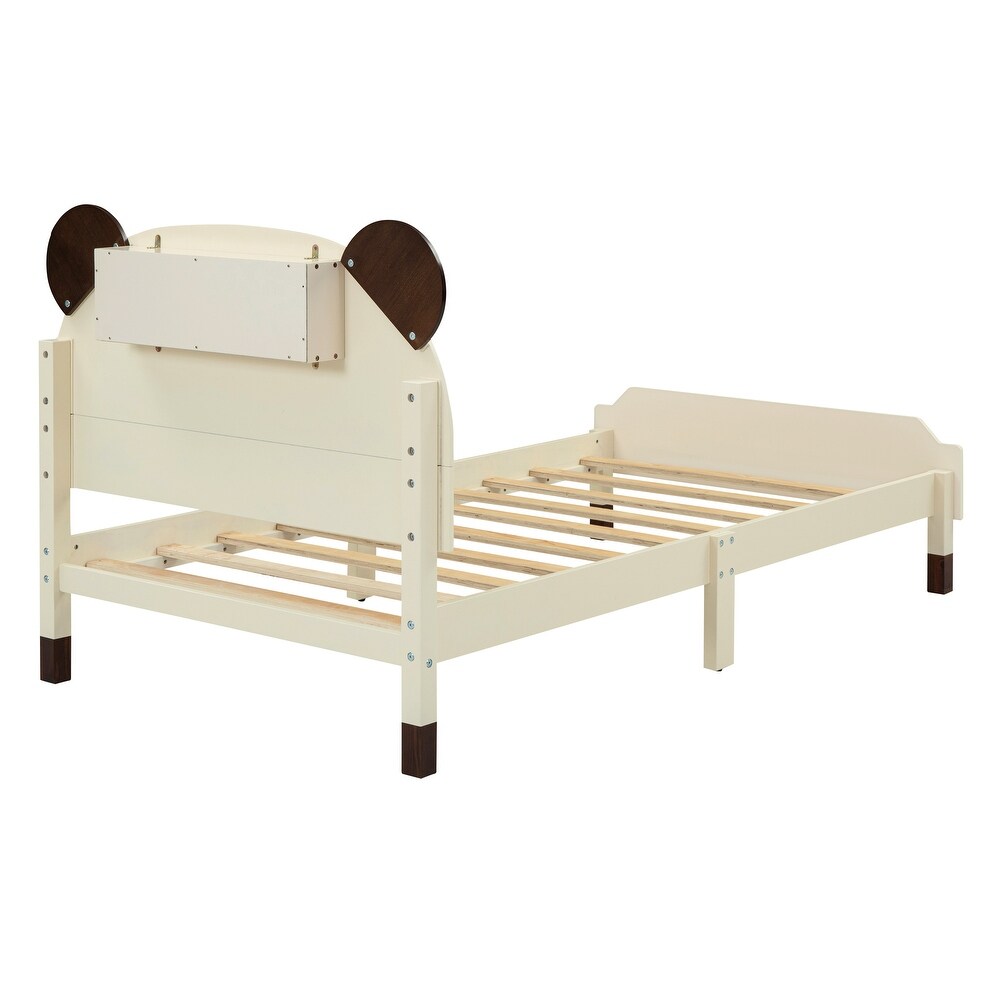 3 Pieces Bedroom Sets Twin Size Bear Shape Platform Bed with Nightstand and Storage dresser