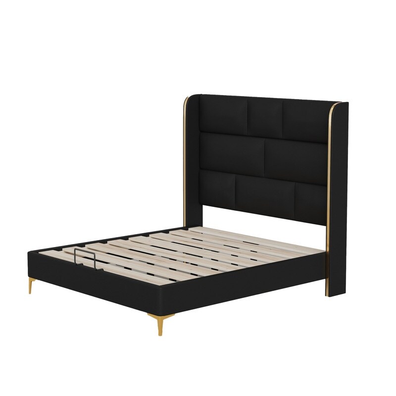 Queen Size Square Tufted Upholstered Platform Bed with 56\