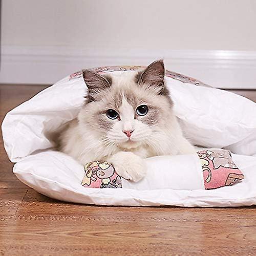 Cat Sleeping Bag Cat Winter Warm Pet Mat Kennel Sleeping Bag Mat Thickening Pet Nest Closed Removable Washable-m，pink and White