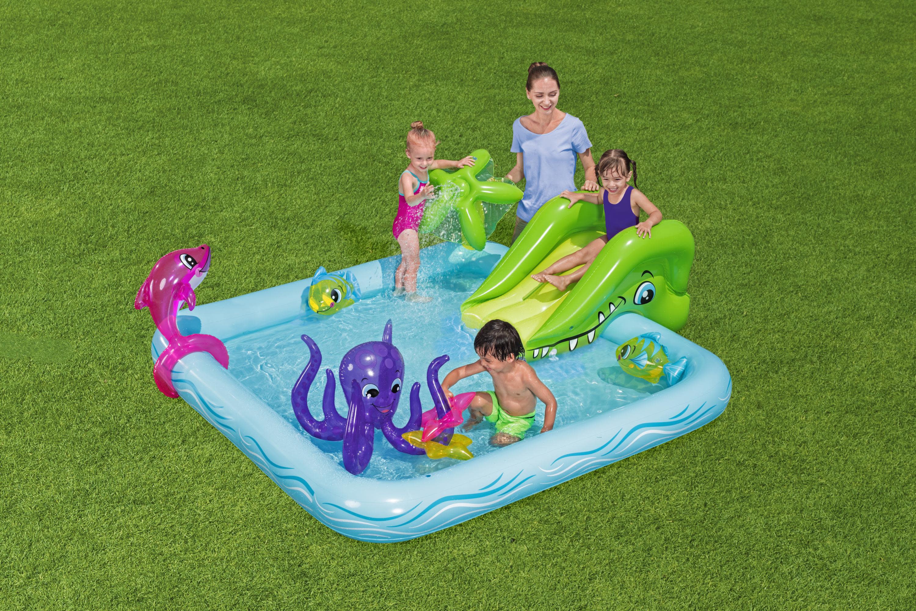 H2OGO! Fantastic Aquarium Multicolor Inflatable Kids Water Play Center with Slide