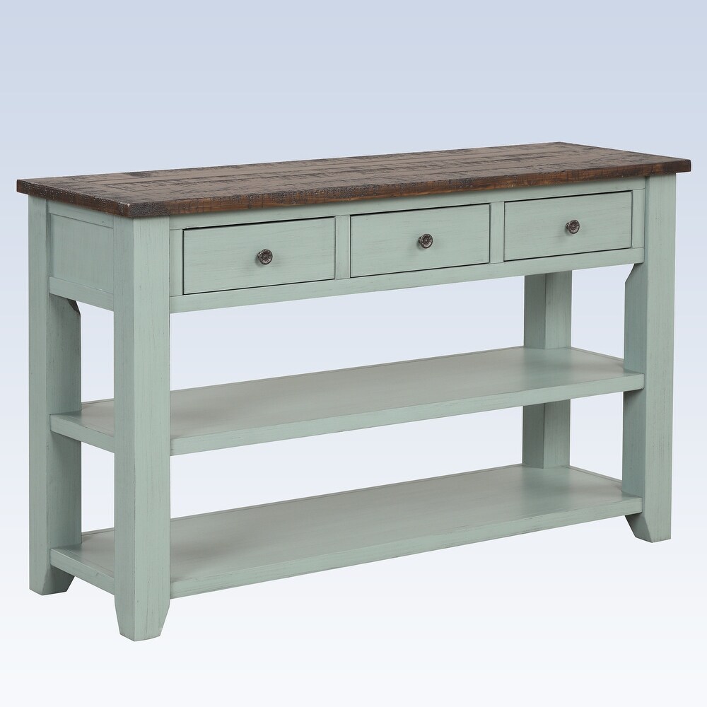 Modern Solid Pine Wood Top Console Table with Drawers and Shelves