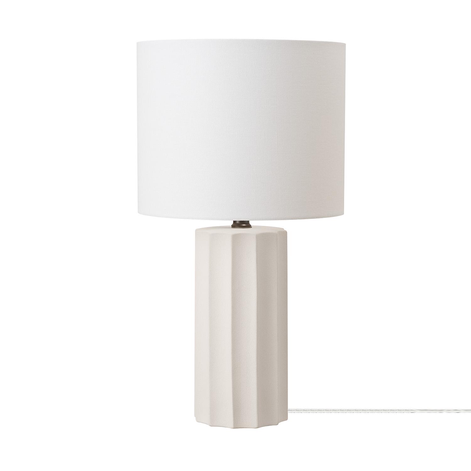 Globe Electric Doris 20 Ribbed Concrete Finish Table Lamp with White Linen Shade， 91004439