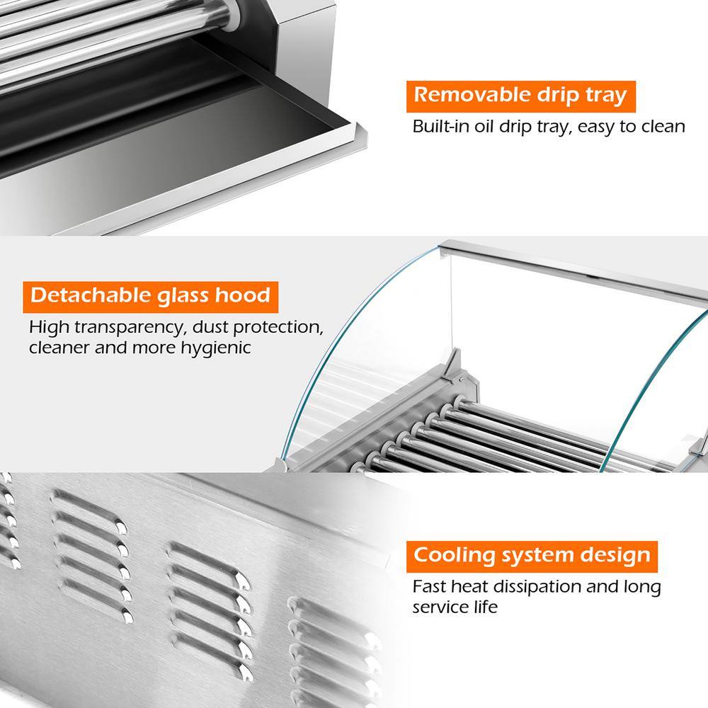 Costway 279 sq.in Silver Stainless steel 11 Roller Grill Cooker Machine Wcover CE EP19236