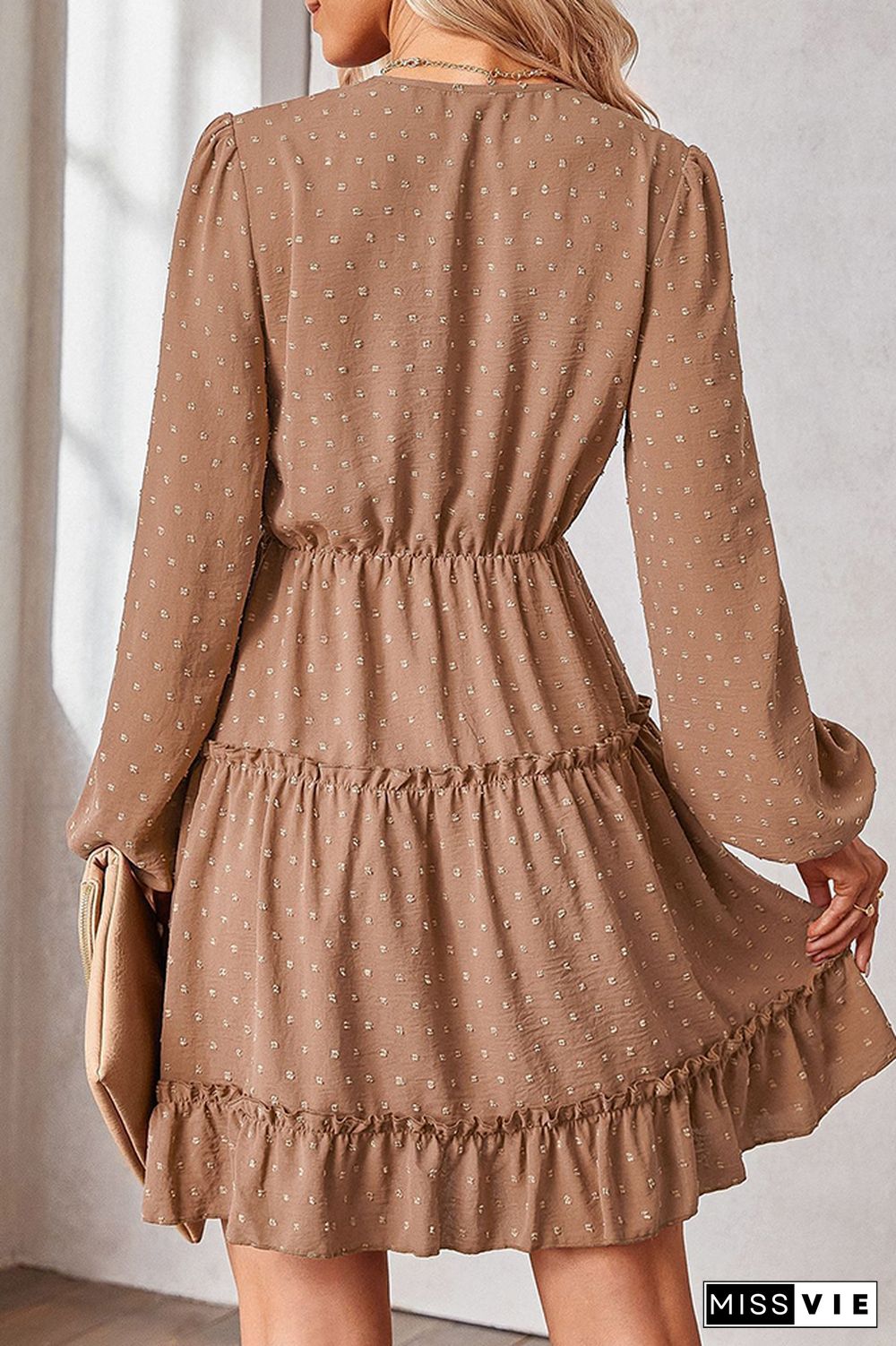 Swiss Dot Lace Crochet Long Sleeve Ruffle Dress