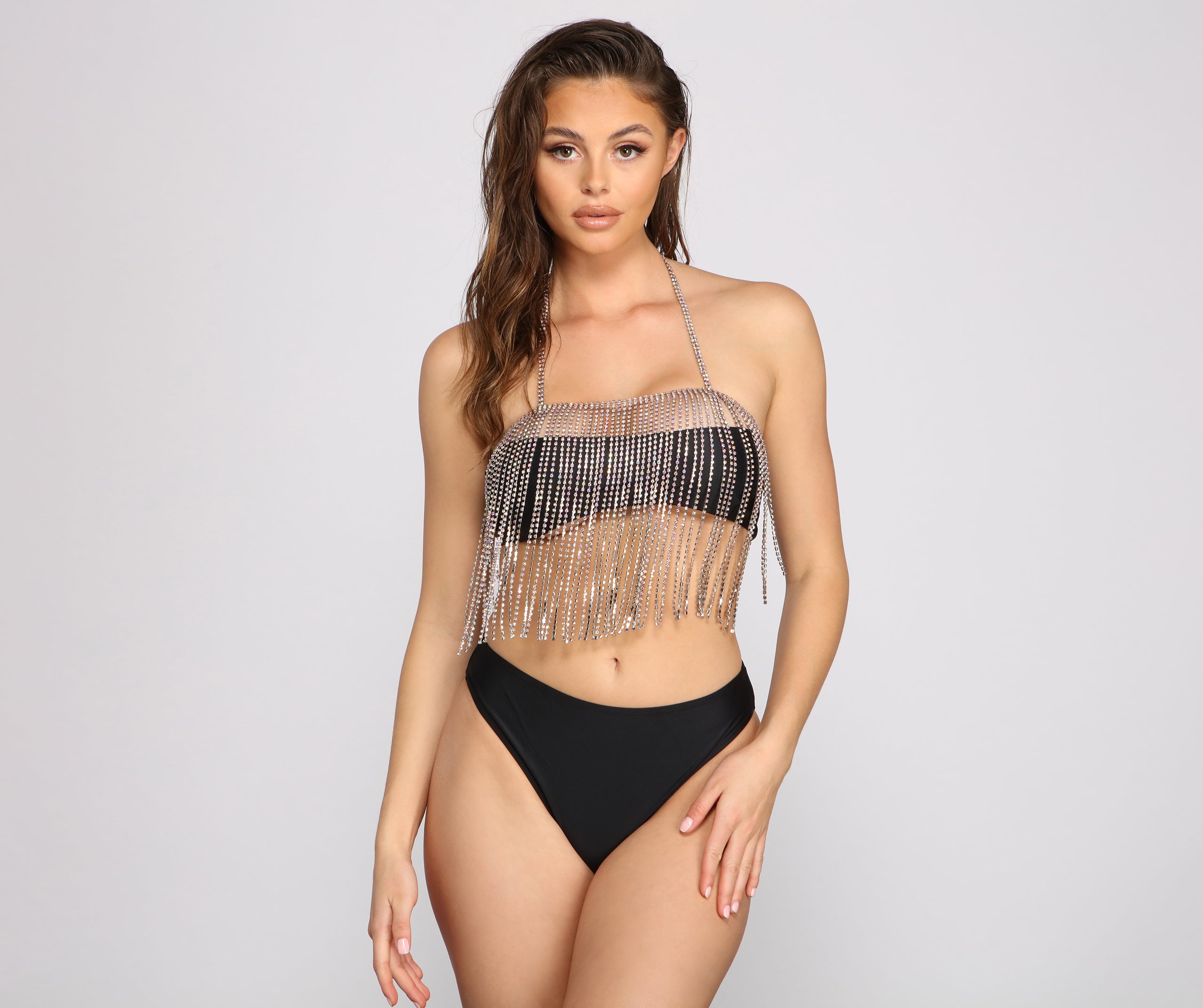 Dazzle And Glow Rhinestone Fringe Bra