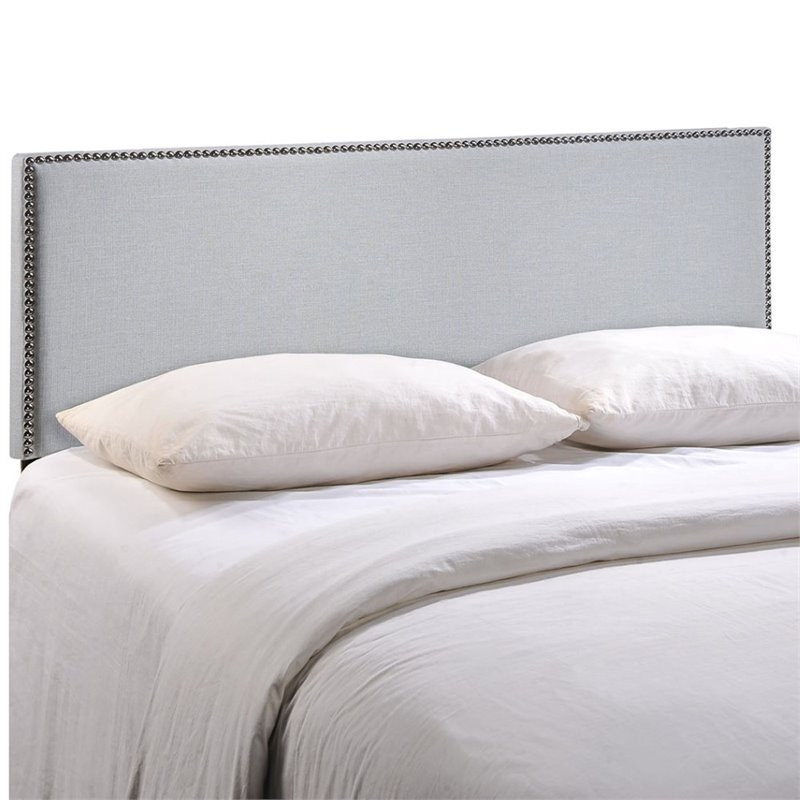 Modway Region Nailhead Queen Upholstered Linen Fabric Headboard in Sky Gray   Transitional   Headboards   by Homesquare  Houzz