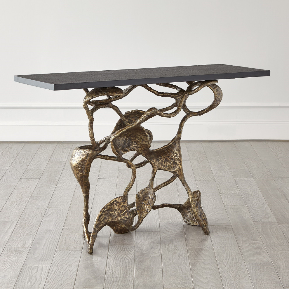 Modern Abstract Sculptural Vines Console Table Bronze Black Marble Organic Shape   Contemporary   Console Tables   by My Swanky Home  Houzz