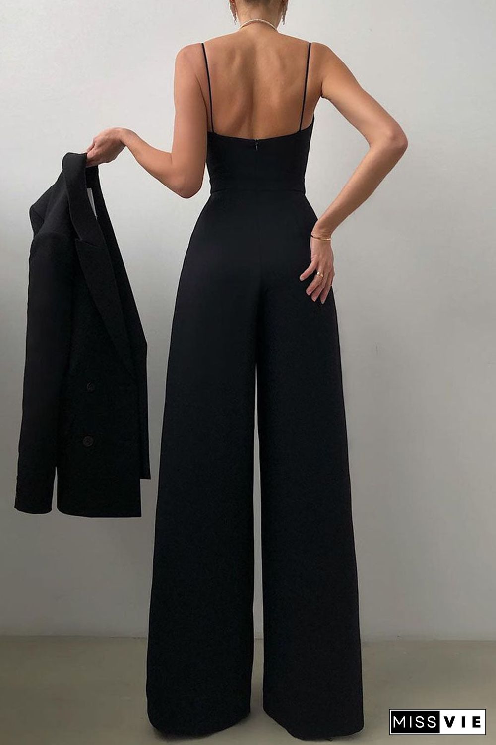 Fashion Casual Solid Patchwork V Neck Loose Jumpsuits