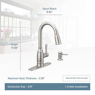 MOEN Noell Single-Handle Pull-Down Sprayer Kitchen Faucet with Reflex Soap Dispenser and Power Clean in Mediterranean Bronze 87791BRB