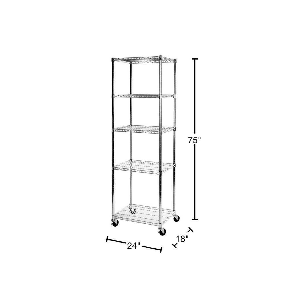 Seville Classics UltraDurable Silver 5-Tier NSF-Certified Steel Wire Garage Storage Shelving Unit (24 in. W x 75 in. H x 18 in. D) WEB570