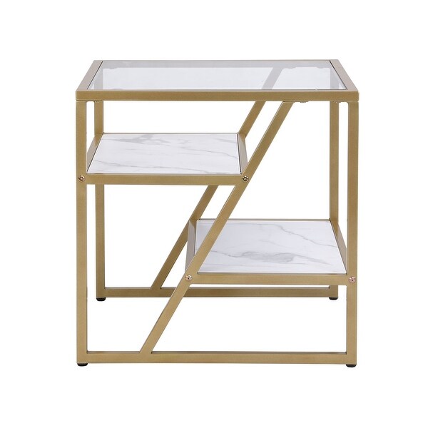 3-Tier Storage Side Table Modern Square End Table with Metal Frame Sofa Table for Couch， Bedroom， Living Room，Office