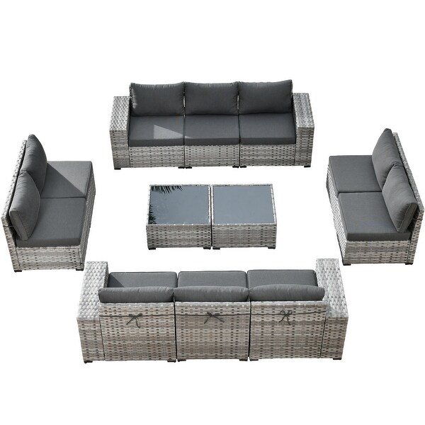 HOOOWOOO 12Piece Outdoor Patio Furniture Modular Wide Armrest Sectional Sofa Set