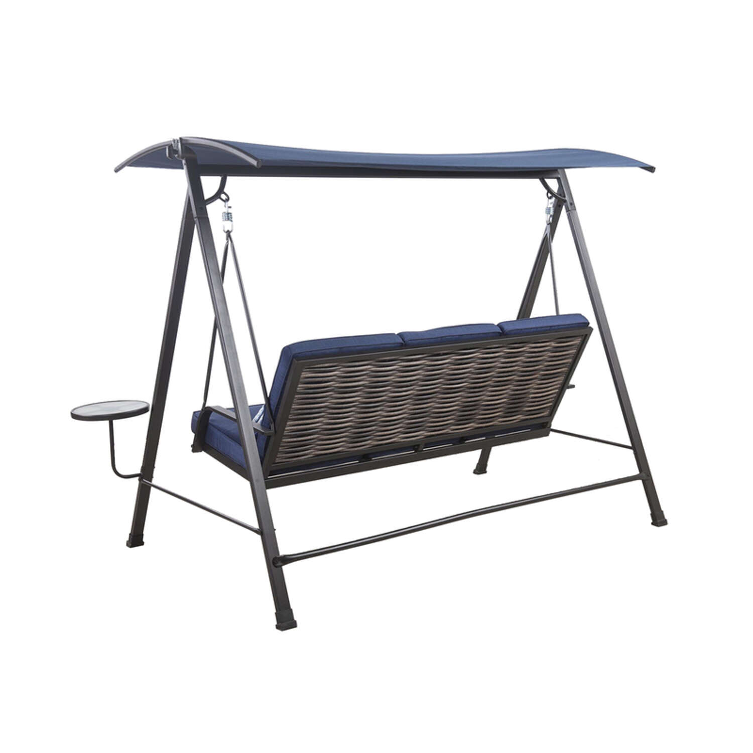 Living Accents 3 Person Black Steel Swing with Tables Blue