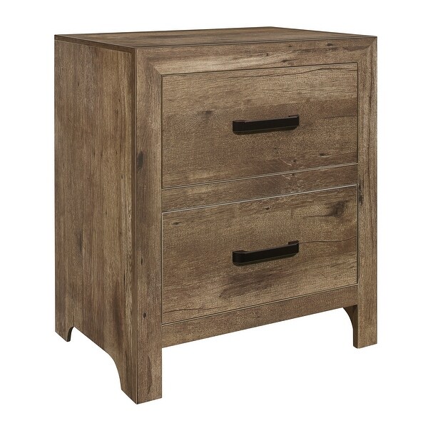 Transitional Style Bedroom Furniture Wooden Nightstand with Two Drawers ， Weathered Pine Finish - - 36131725