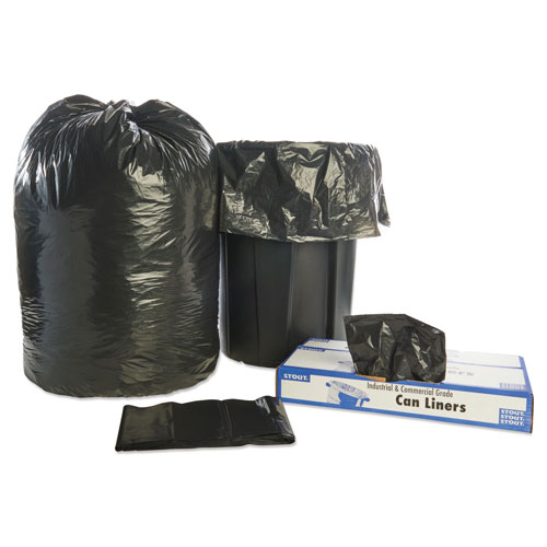 Stout Total Recycled Content Plastic Trash Bags | 65 gal， 1.5 mil， 50