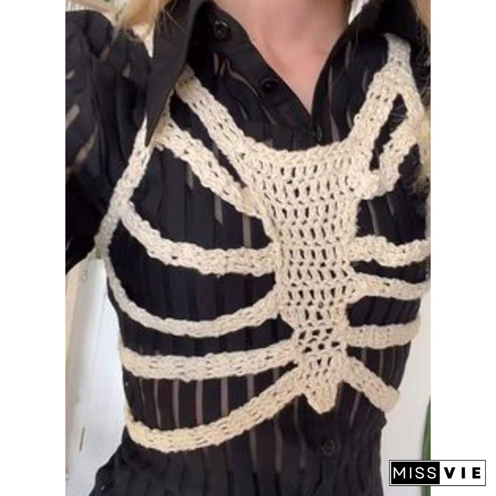 Skeleton Corset Crop Tops Y2K Gothic Clothes Crochet Hollow Out Tanks Women Summer Tee 2000S Aesthetic T Shirt Ropa Gotica Mujer