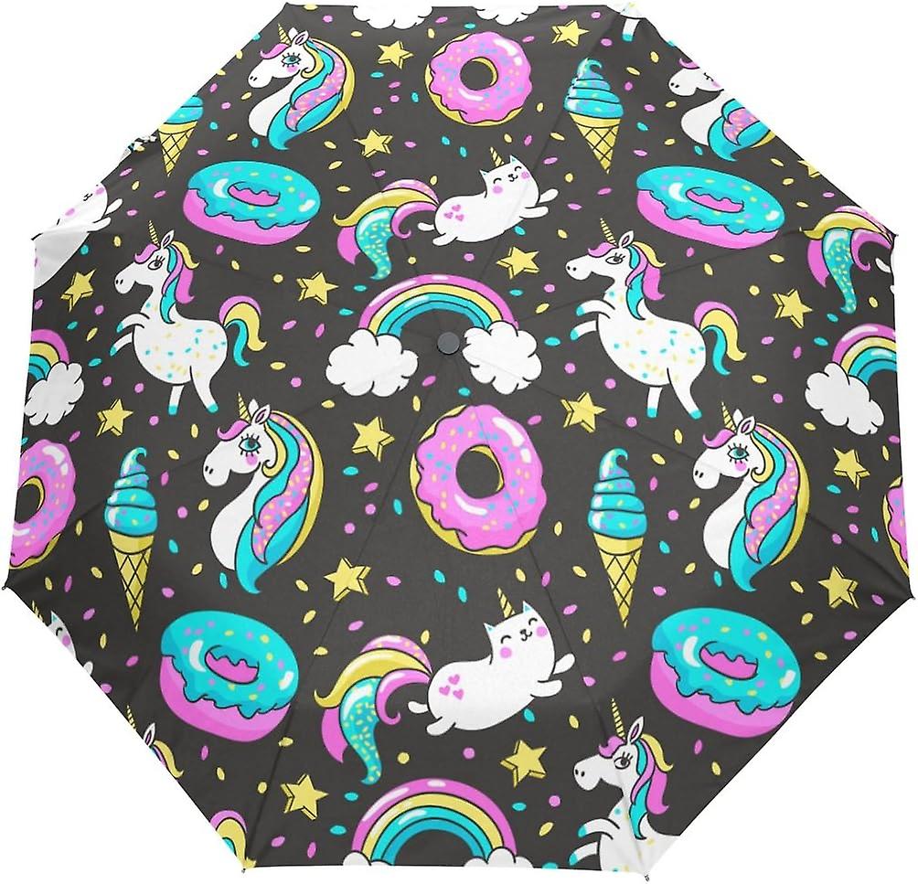 Rain Umbrella Automatic Windproof Foldable Umbrella Unicorns Doughnut