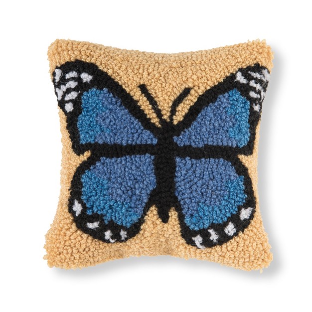 X 8 quot Blue Butterfly Hooked Decorative Throw Pillow