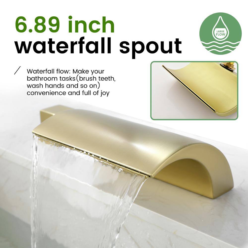 UKISHIRO 2-Handle Tub Deck-Mount Roman Tub Faucet in Brushed Gold SMD00JI220112003