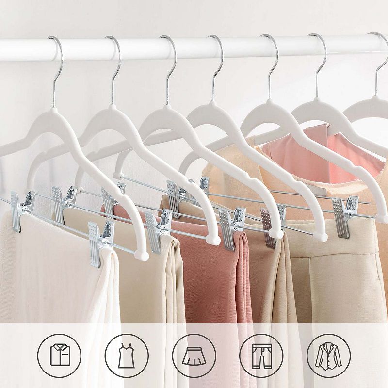 30-Pack White Pants Hangers with Adjustable Clips