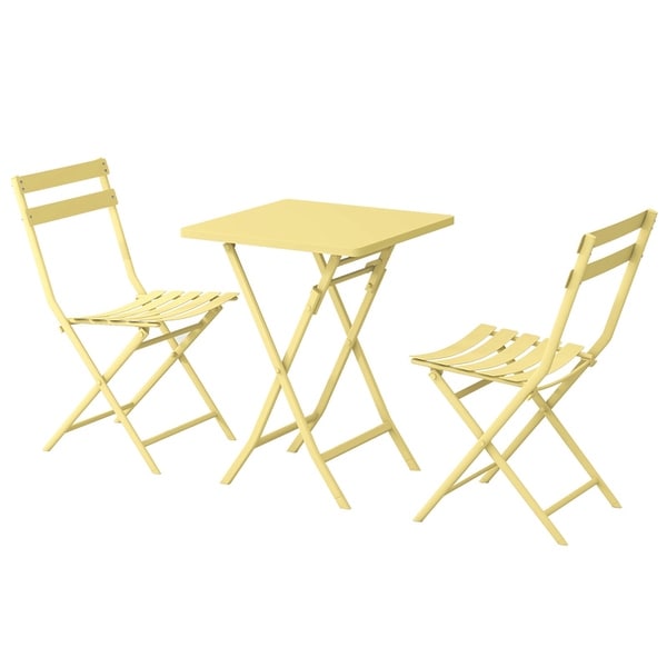 3 Piece Foldable Outdoor Metal Bistro Set with Square Table and Chairs