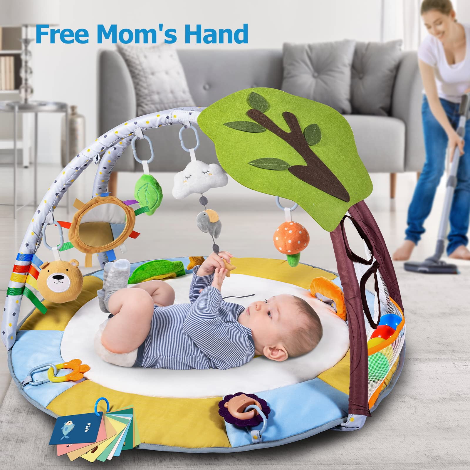 Lupantte 9-in-1 Baby Activity Gym， Baby Learning Toys Play Gym Mat with 9 Toys for Infant， Shower Gift