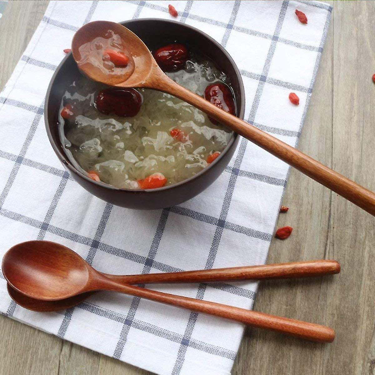 Wooden Spoons， 2 Pieces Wood Soup Spoons Long Handle Spoon