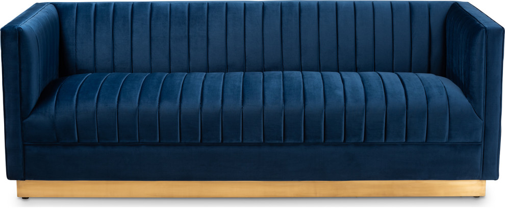 Baxton Studio Aveline Glam and Luxe Velvet Brushed Gold Finished Sofa   Contemporary   Sofas   by HedgeApple  Houzz