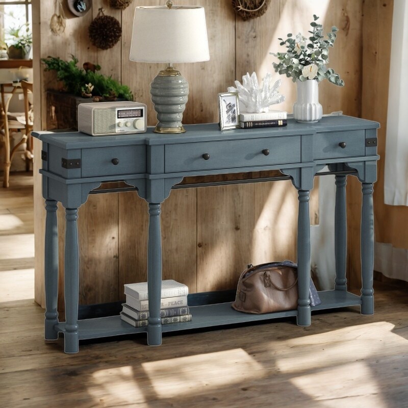 Console Table with Storage Drawers and Bottom Shelf 60.00L 14.00W 34.00H