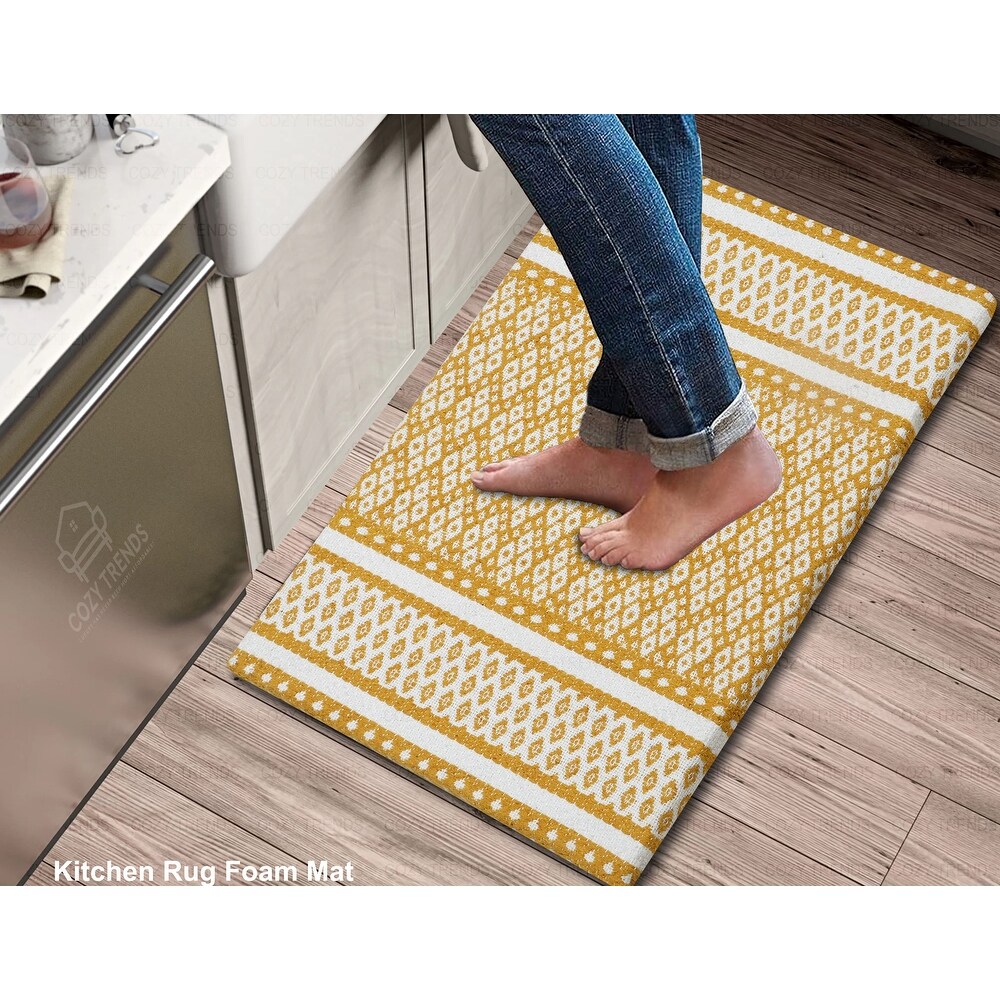 Anti Fatigue Standing Cushioned Kitchen Bath Mats [Set of 2] Woven Cotton  Waterproof  Non Slip  for Office  Sink  Laundry