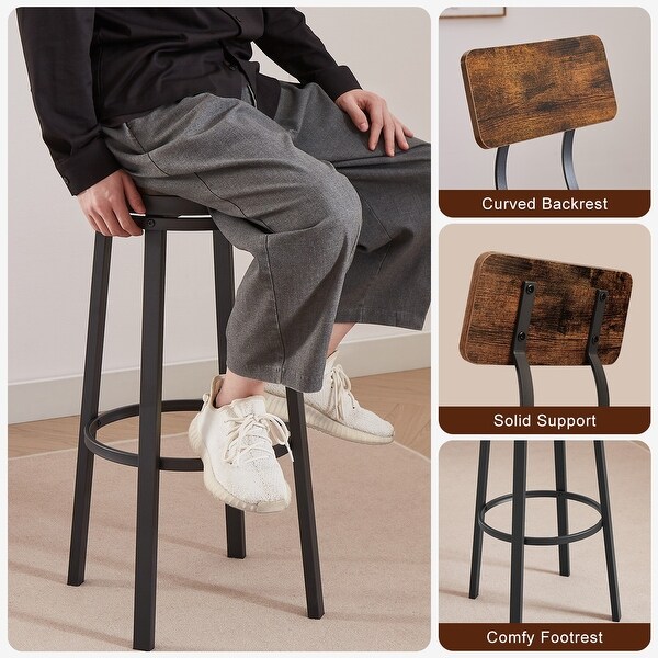 2Pcs Industrial Backrest Style Bar Stools with Metal Frame