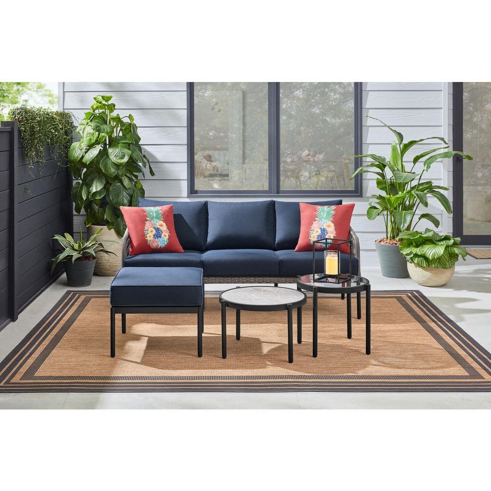 StyleWell Parker Mill Black 4-Piece Metal Patio Seating Set with Porter Midnight Cushions 505.1450.000