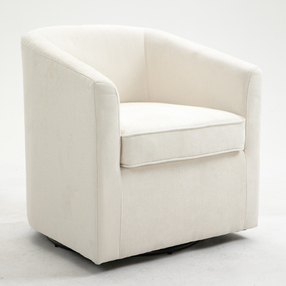 Ingran Barrel Swivel Upholstered Accent Chair  Beige   Transitional   Armchairs And Accent Chairs   by CAROLINA CLASSICS  Houzz