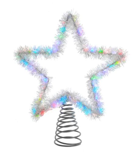 12 RGB LED Silver Tinsel Star Tree Topper