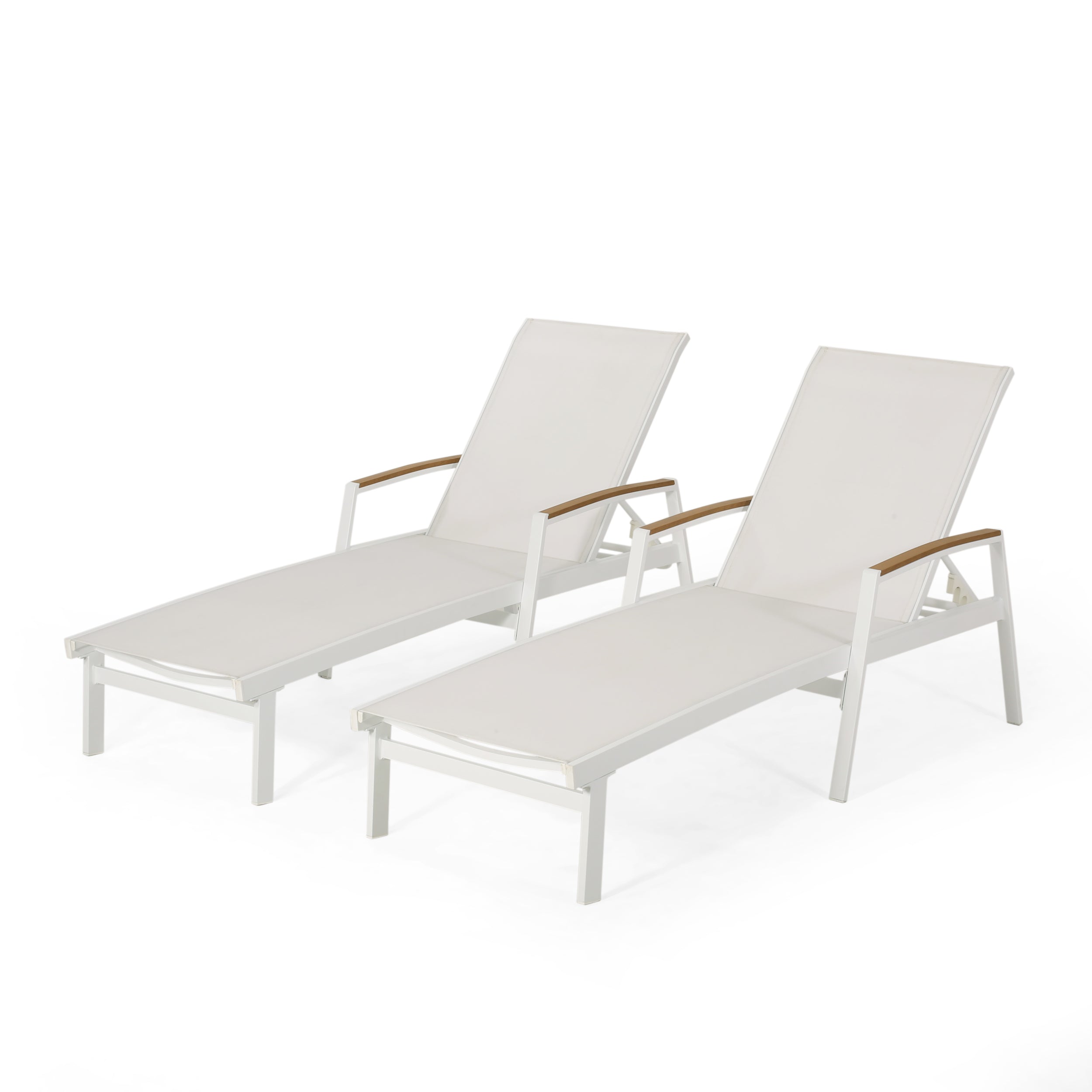 Joy Outdoor Aluminum Chaise Lounge with Mesh Seating (Set of 2)