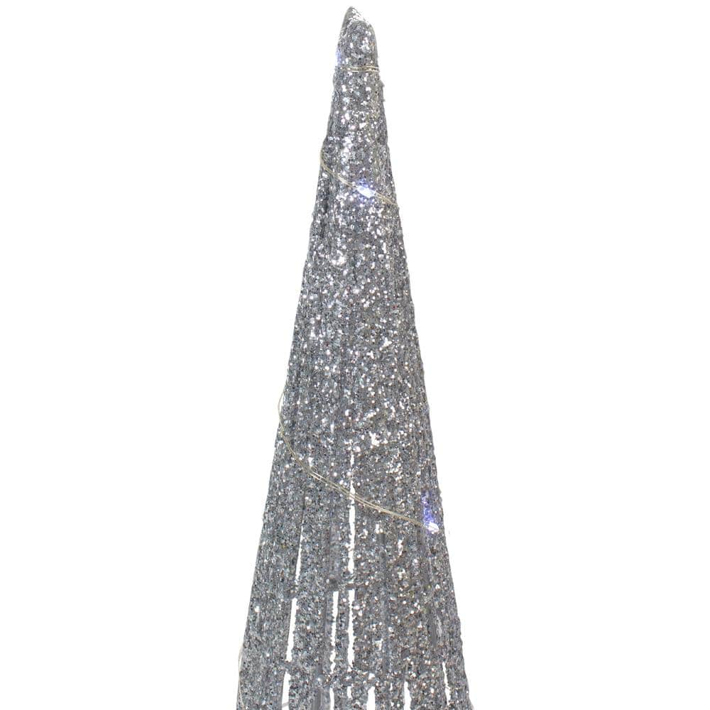 23.5 in. LED Lighted Silver Glitter Cone Tree Outdoor Christmas Decorations (Set of 3) 34860051