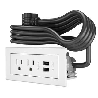 Legrand 10 ft. Cord 15 Amp 2-Outlet and 2 Type A USB Radiant Furniture Power Strip in White RDZWH10