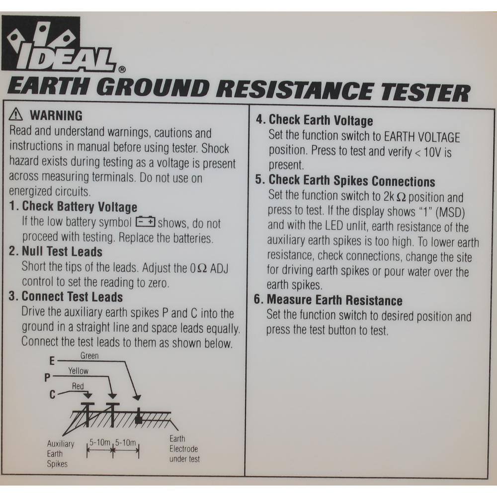 IDEAL 3-Pole Earth Ground Resistance Tester 61-796