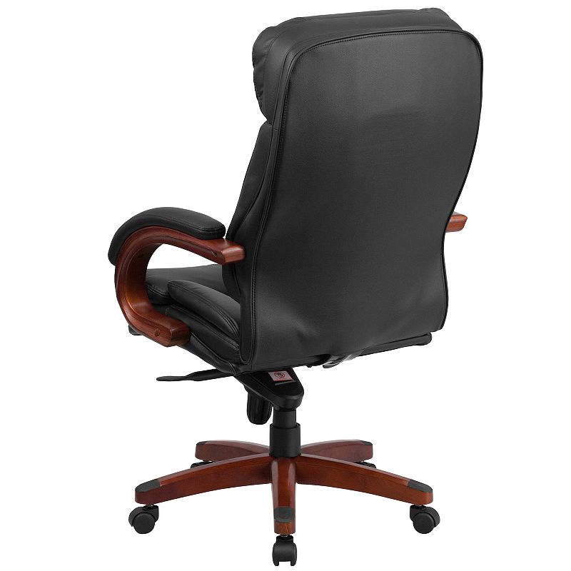 Emma and Oliver High Back Black LeatherSoft Synchro-Tilt Ergonomic Office Chair with Wood Base