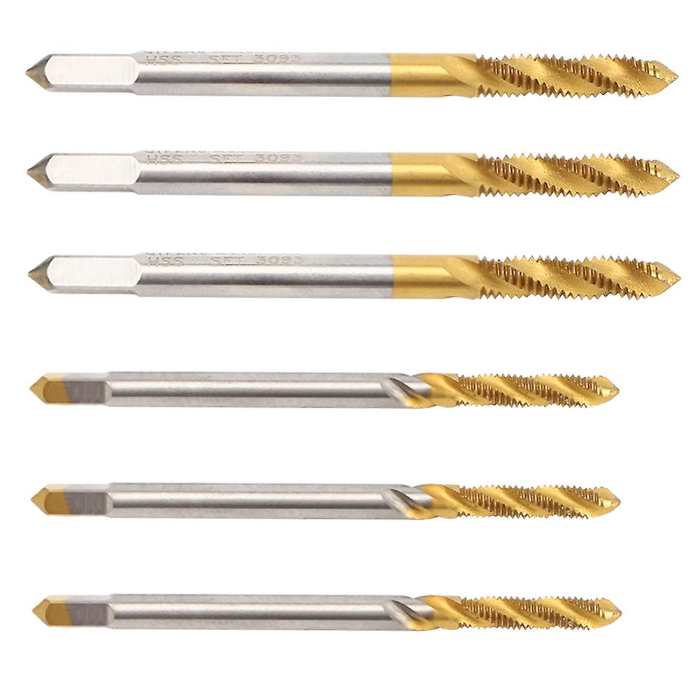 3sets Spiral Fluted Tap Hand Tool Hardware Accessory High Speed Steel M3 M4 Gold Silver