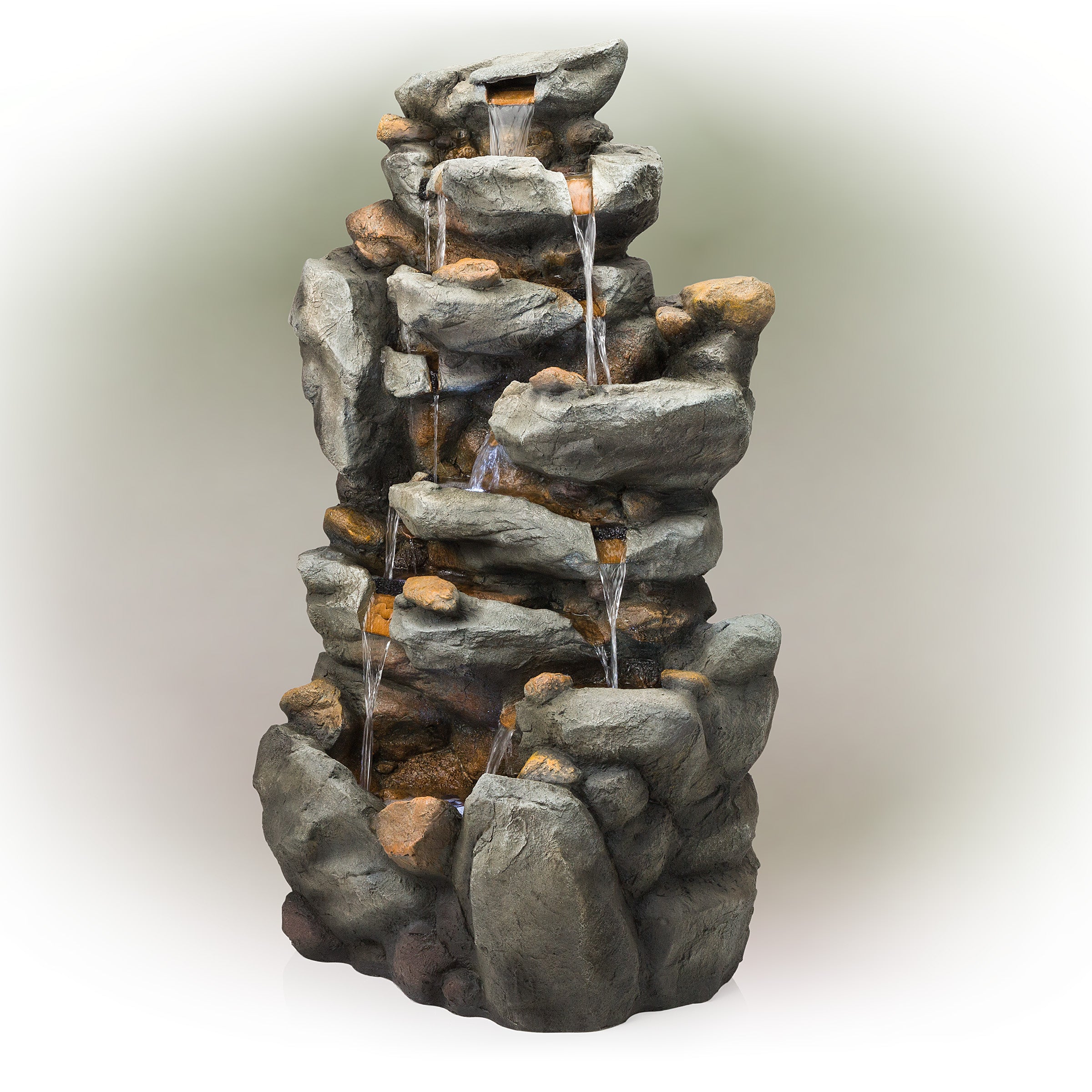 Alpine Corporation 8-Tier Rock Water Fall Fountain， 50 Inch Tall