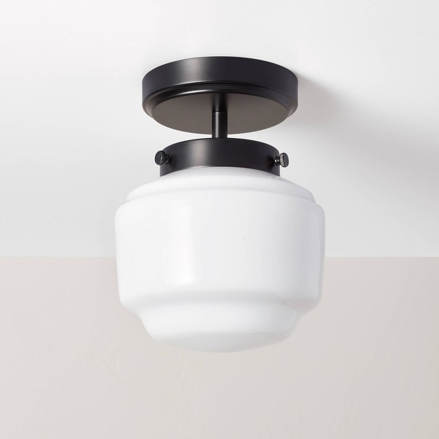 Milk Glass Semi flush Mount Ceiling Light With Magnolia