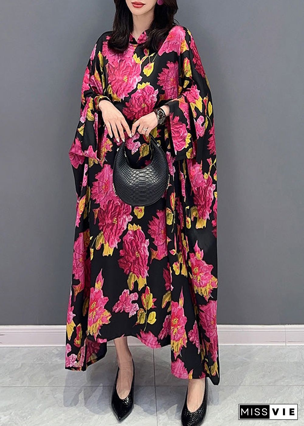 Red Print Cozy Long Dresses Long Sleeve